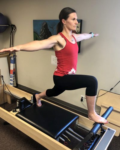 Post-surgical rehab using the Pilates reformer.